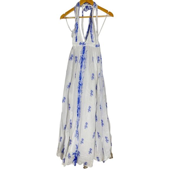 LoveShackFancy Lilah Dress Floral Halter Tie Maxi Victorian Blue White XS / S - Picture 6 of 12